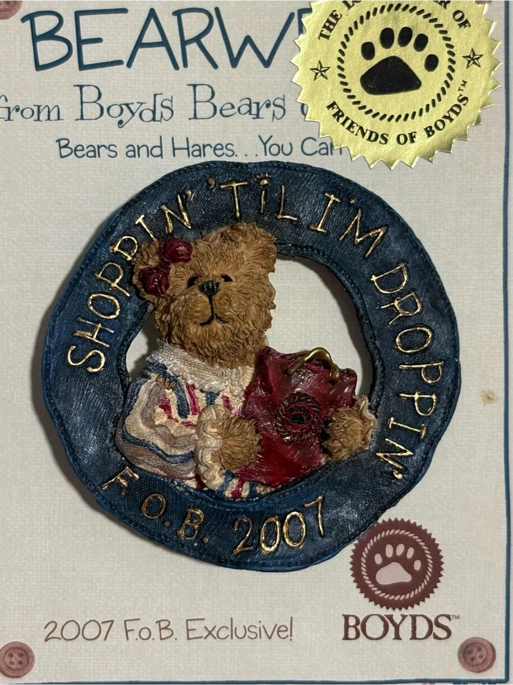Deadstock 2007 Boyds Bears “Bearwear Collection” Shopsalot pin